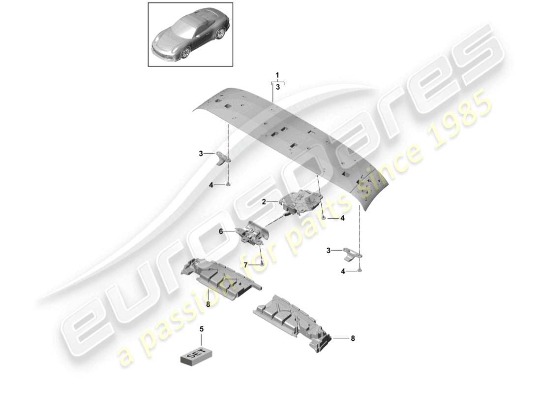 porsche 2021 (991-2 r/gt3/rs) oberer rahmen vorderer dachrahmenverschluss teilediagramm