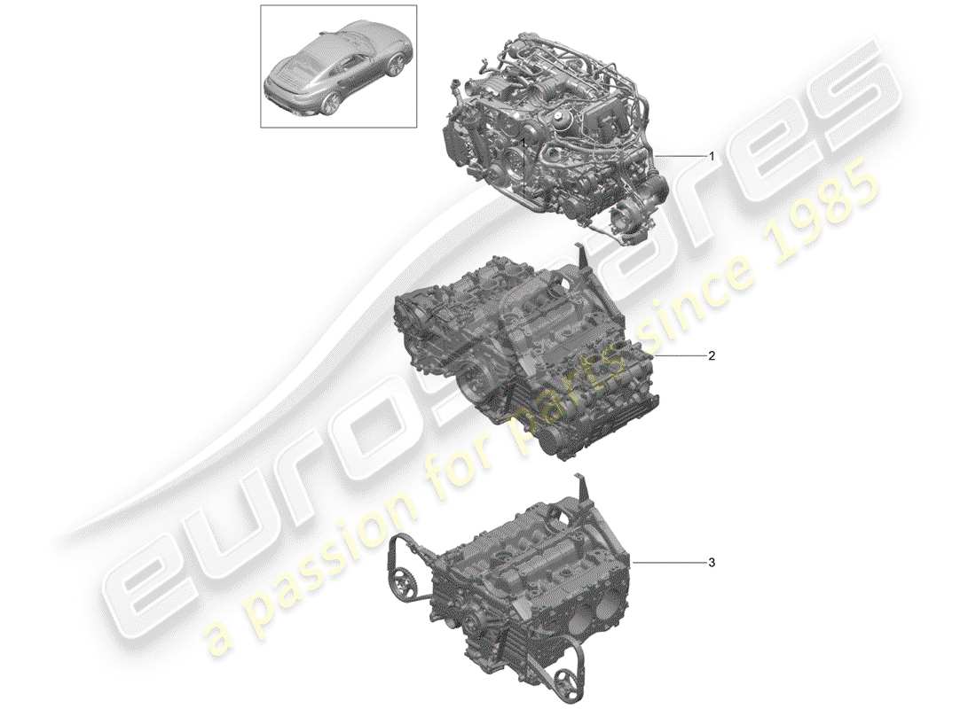 porsche 991 turbo (2018) ersatzteildiagramm für den motorersatz