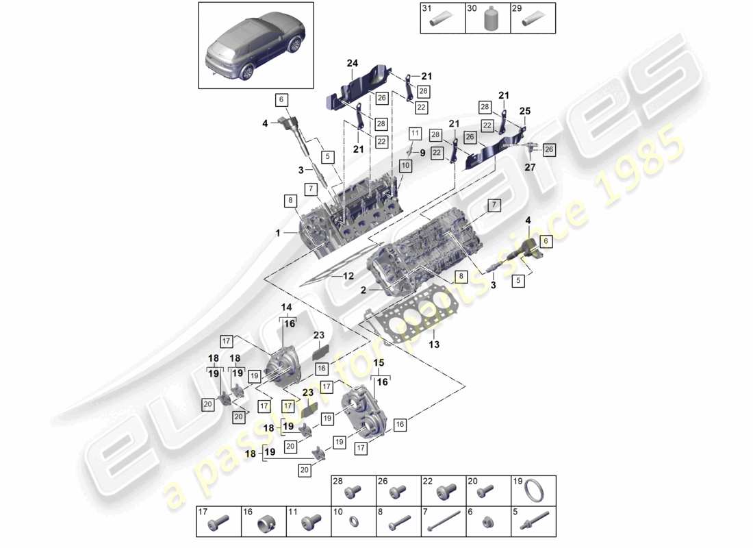 porsche 2023 (cayenne e3 9ya/9yb) zylinderkopf teilediagramm