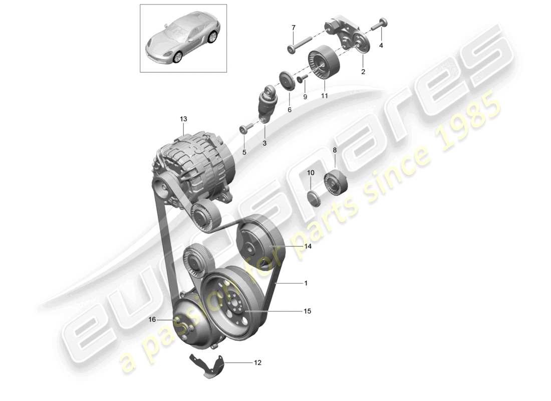 porsche 2024 (718 cayman) riemenspanner dämpfer keilriemen teilediagramm