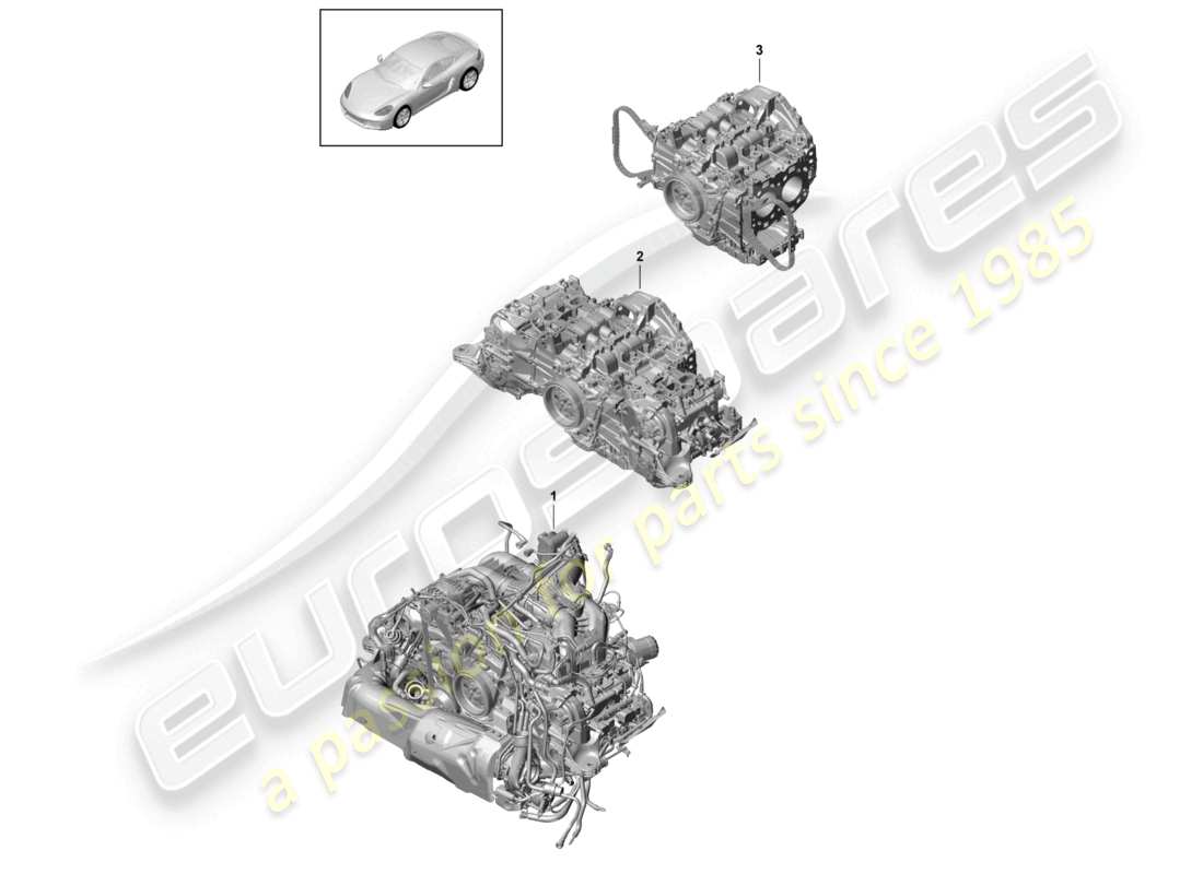 porsche 2024 (718 cayman) austauschmotor für fahrzeuge mit ottopartikelfilter aber ohne: kupplungsscheibe - pdk - getriebe aber ohne: schwungrad schaltgetriebe inklusive kompressor klimaanlage teilediagramm