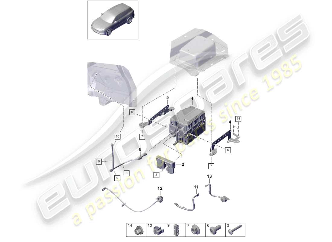porsche 2022 (cayenne e3 9ya/9yb) leistungs- und steuerelektronik - für elektroantriebe teilediagramm