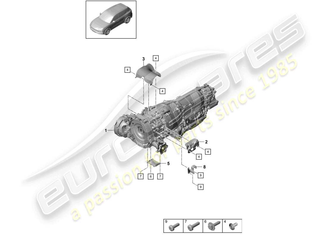 porsche 2022 (cayenne e3 9ya/9yb) elektromotor für fahrzeuge mit hybridantrieb ersatzteilzeichnung