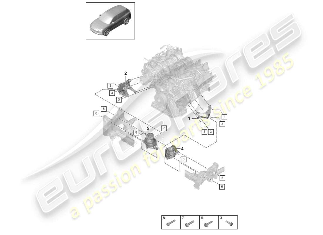 porsche 2022 (cayenne e3 9ya/9yb) motorhebevorrichtung unten konsole für motoraufhängung motoraufhängung teilediagramm