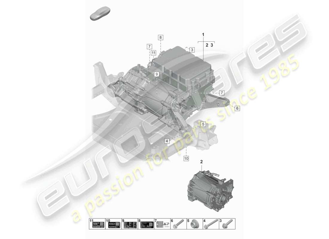 porsche 2022 (taycan 9j1-1) ersatzmotor fahrmotor für elektroantrieb vorderachse teileübersicht