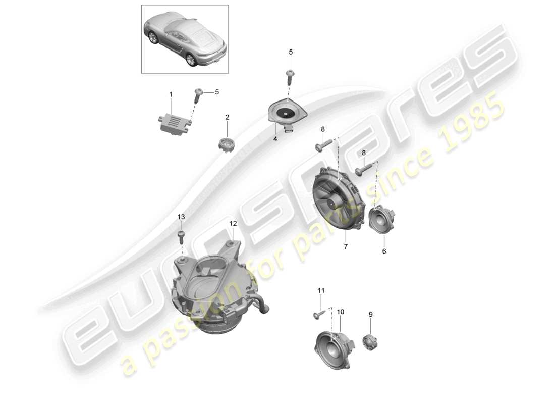 porsche 2025 (718 cayman) lautsprecher teilediagramm