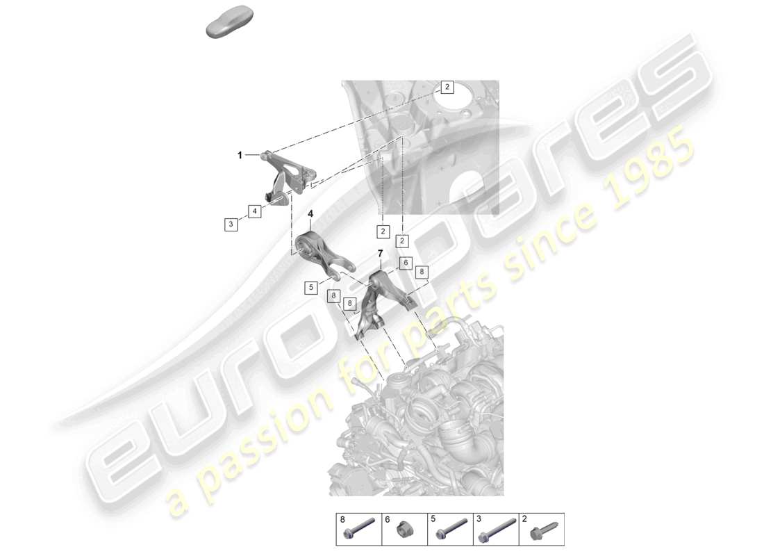 porsche 2025 (cayenne e3 pa) motorhebevorrichtung oben motorhalterung teilediagramm