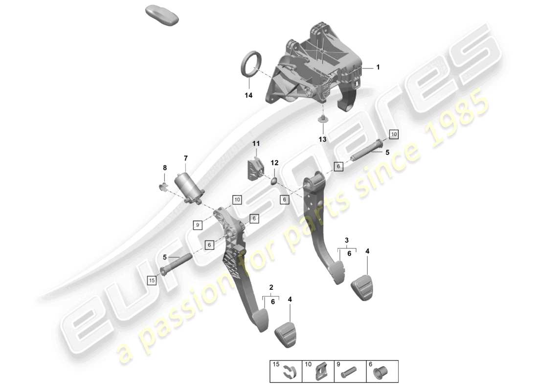 porsche 2021 (718 cayman gt4) brems- und beschleunigungshebelmech. teilediagramm