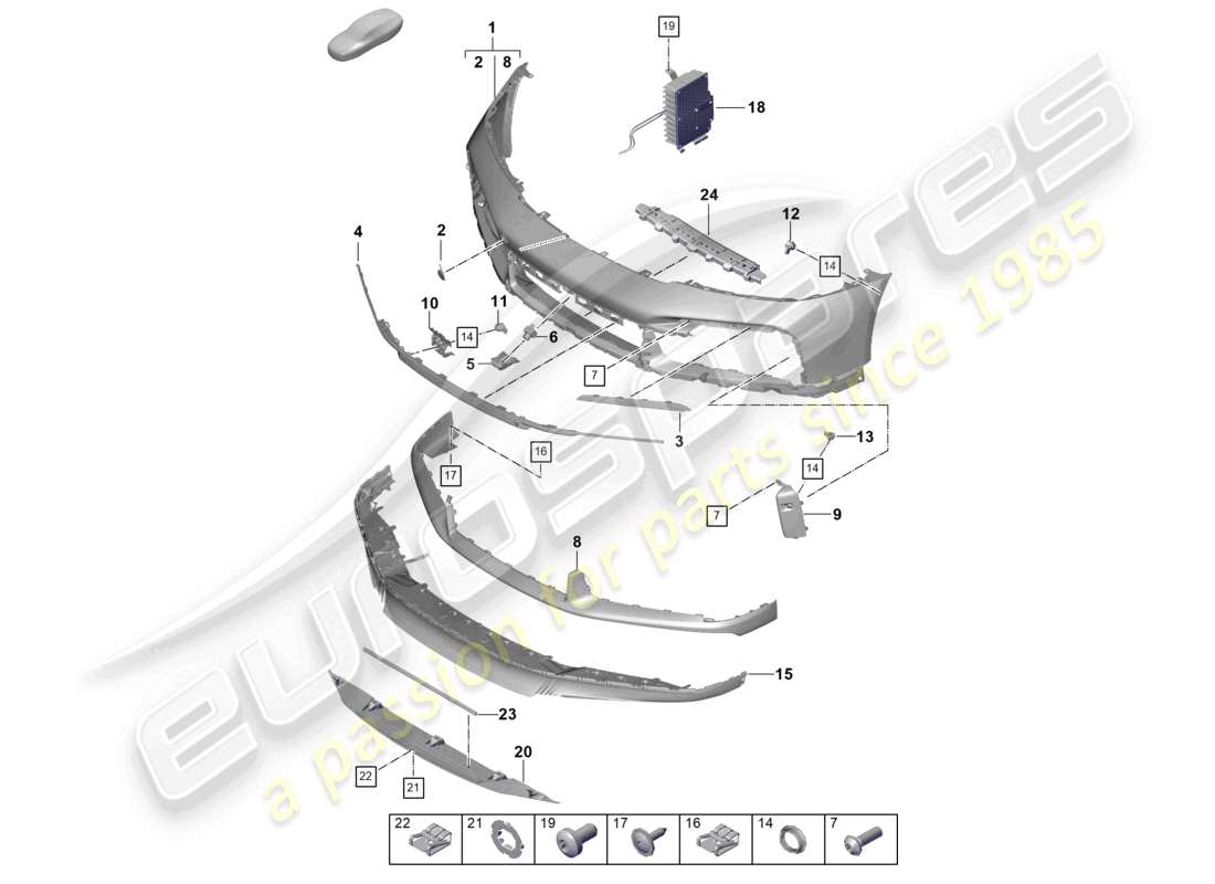 porsche 2023 (992-1 turbo / s) stoßstange vorne, ersatzteildiagramm