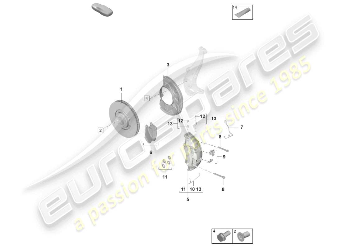 porsche 2021 (taycan 9j1-1) scheibenbremse 19 vorderachse weiß/schwarz d - mj 2021>> ersatzteildiagramm