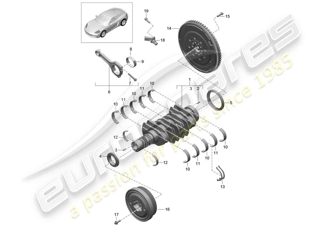 porsche 2021 (718 cayman) kurbelwelle teilediagramm