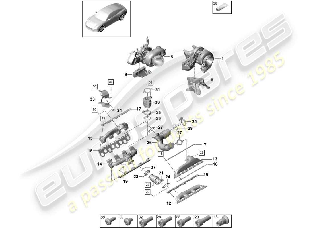 porsche 2021 (panamera 971-1) abgasturbolader abgaskrümmer teilediagramm