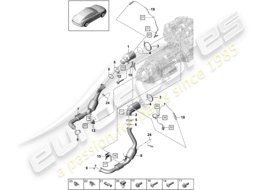 porsche 2021 (panamera 971-1) abgasanlage katalysator ottopartikelfilter lambdasonde teilediagramm