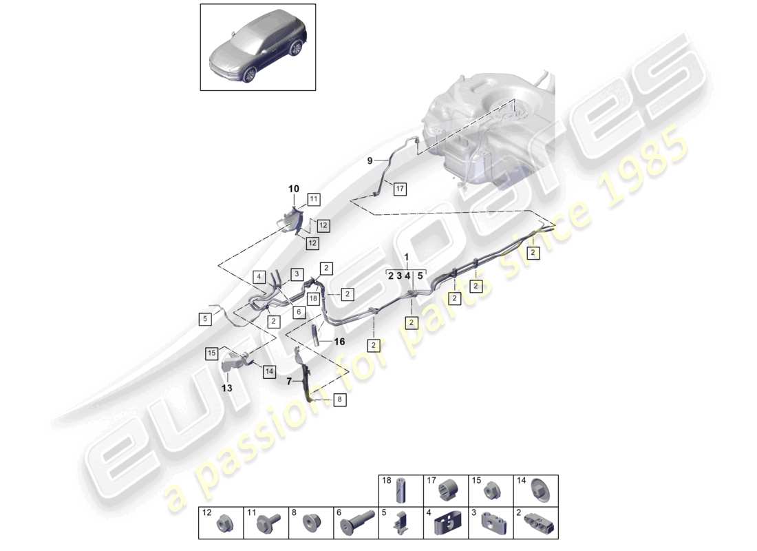 porsche 2024 (cayenne e3 9ya/9yb) kraftstoffleitung unterboden teilediagramm