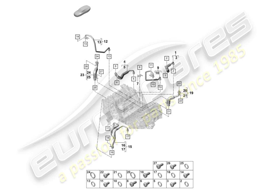 porsche 2022 (panamera 971-2) kühlmittelkühlung für turbolader öldruckleitung für abgasturbolader teilediagramm