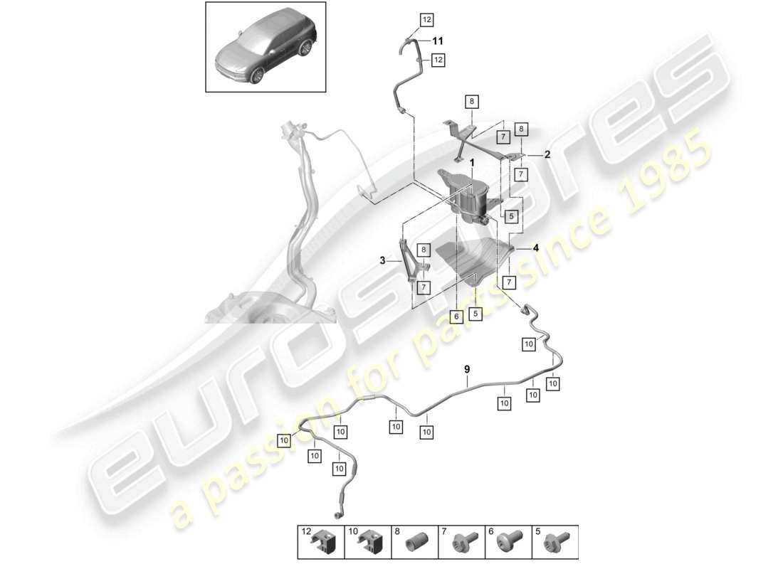 porsche 2024 (cayenne e3 9ya/9yb) aktivkohlebehälter teilediagramm