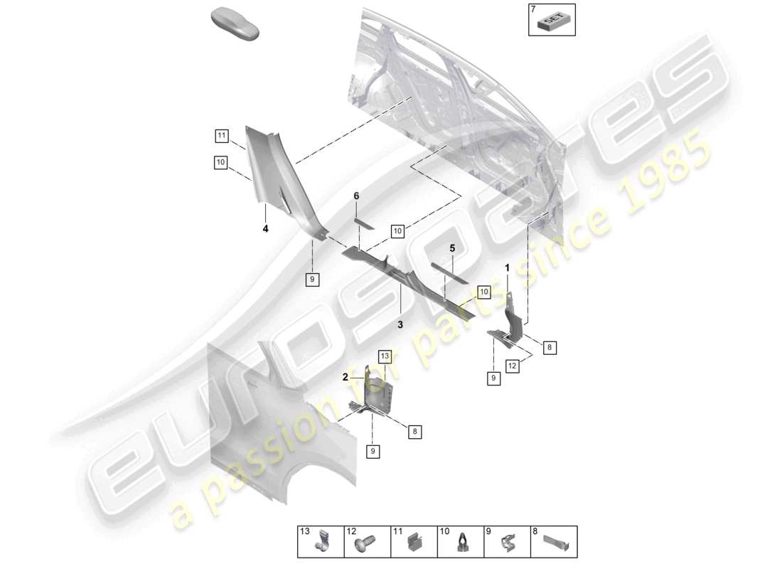 porsche 2025 (cayenne e3 pa) schwellerzierleiste trim teilediagramm