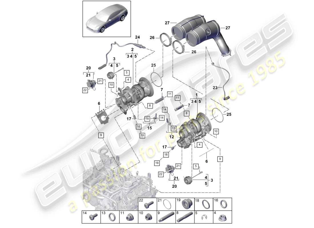 porsche 2021 (panamera 971-1) abgasturbolader abgaskrümmer lambdasonde teilediagramm