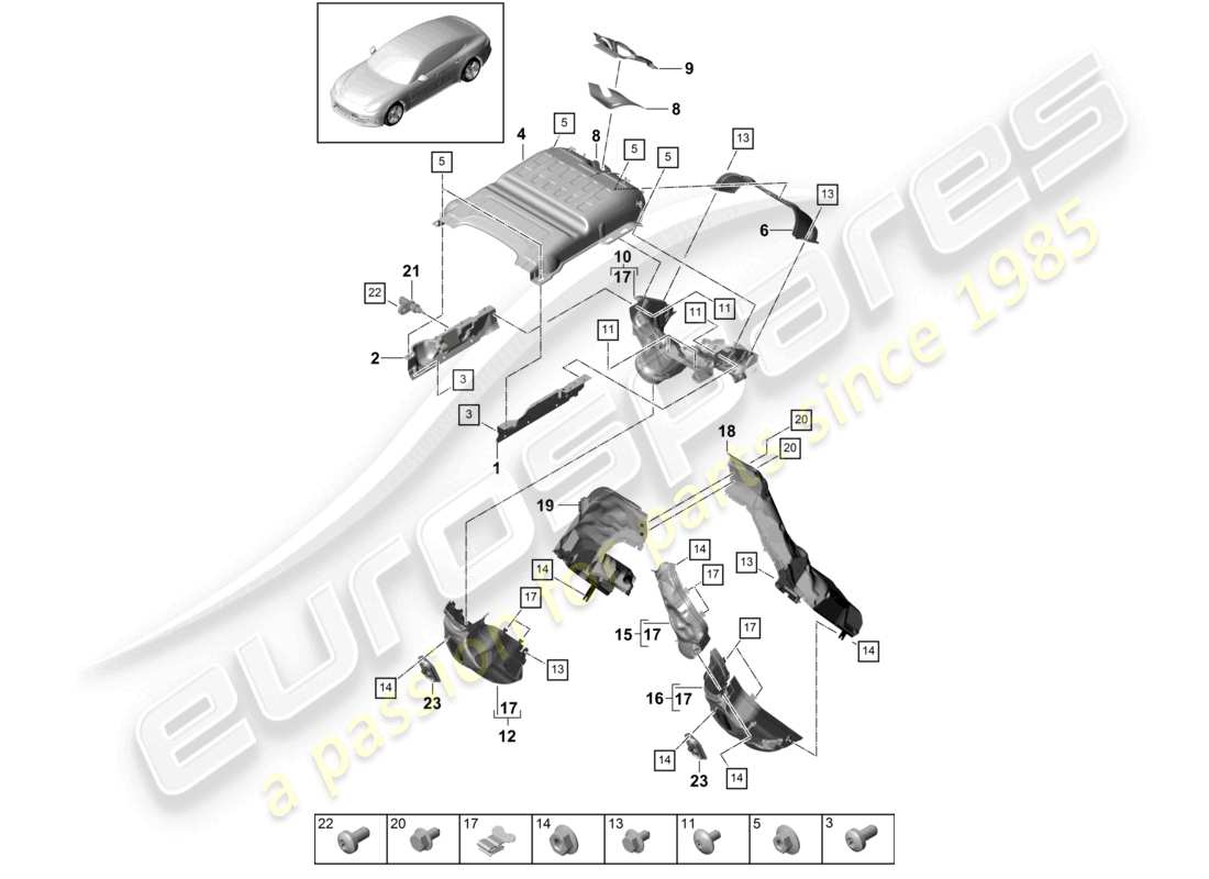 porsche 2021 (panamera 971-1) abgasanlage wärmedämmung luftführungskanal für fahrzeuge mit ottopartikelfilter teilediagramm