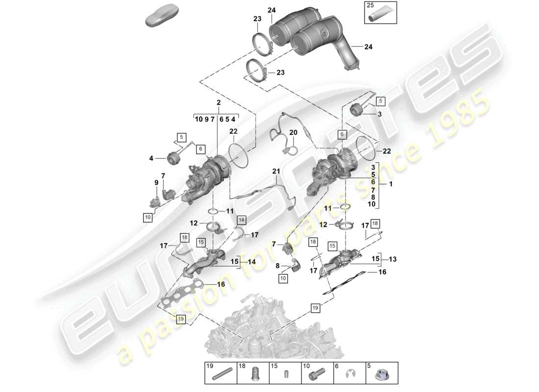 porsche 2025 (cayenne e3 pa) abgasturbolader abgaskrümmer lambdasonde teilediagramm