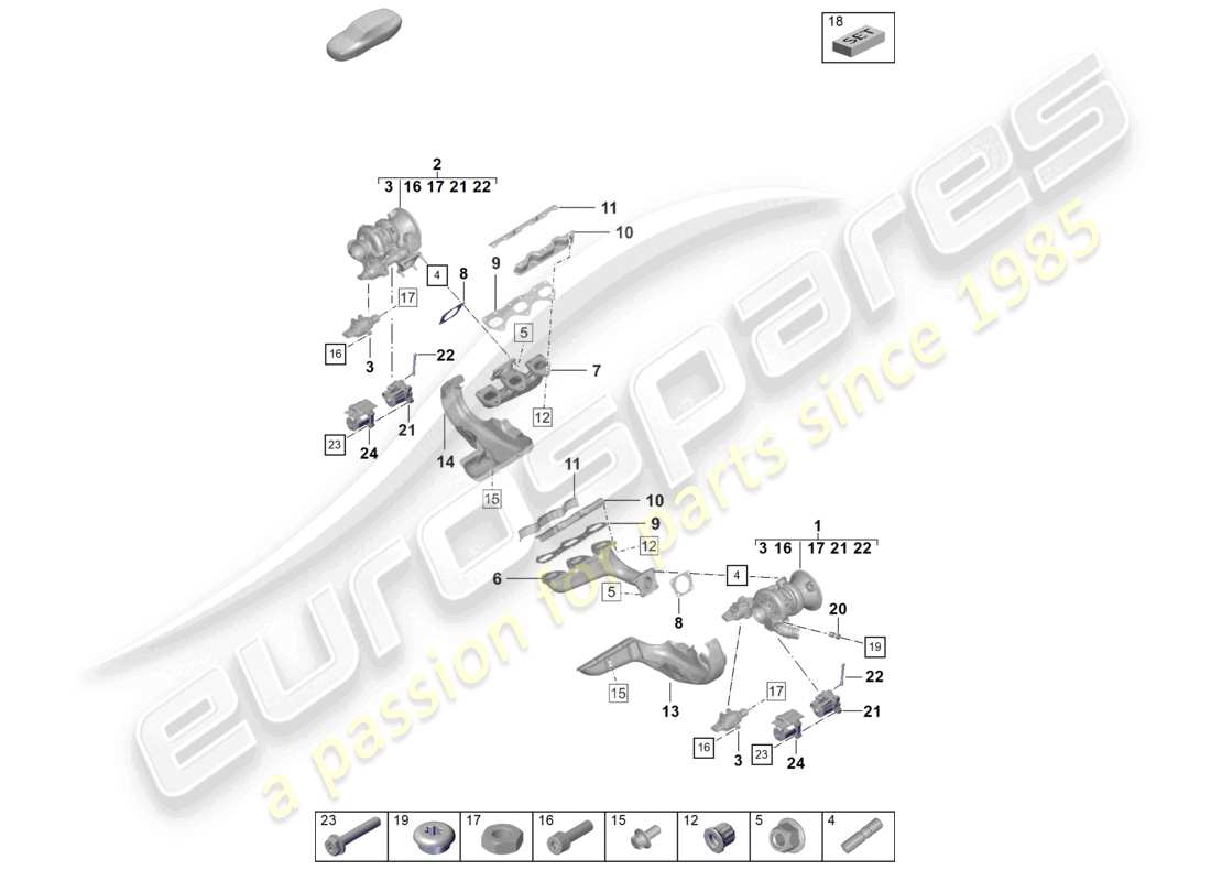 porsche 2023 (992-1 turbo / s) abgasturbolader abgaskrümmer teilediagramm