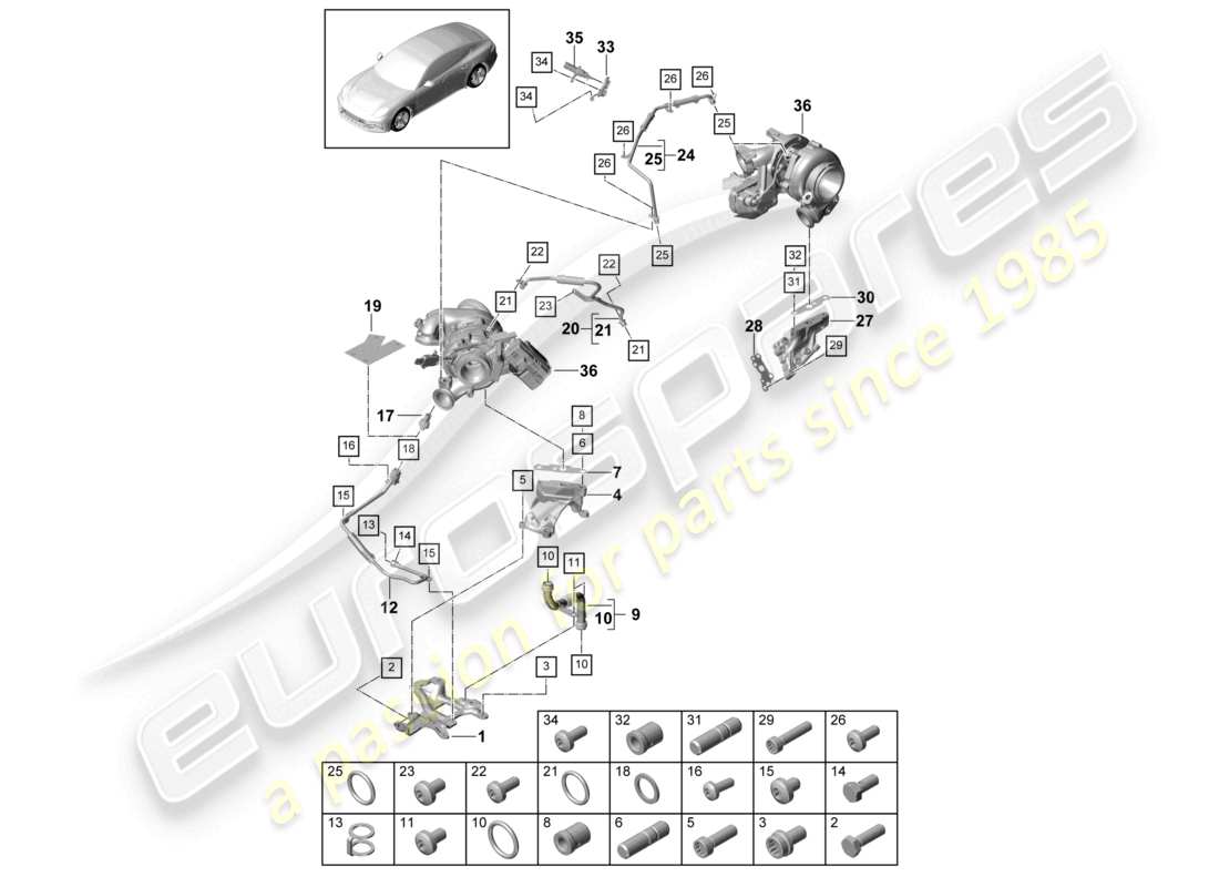 porsche 2021 (panamera 971-1) kühlmittelkühlung für turbolader öldruckleitung für abgasturbolader teilediagramm