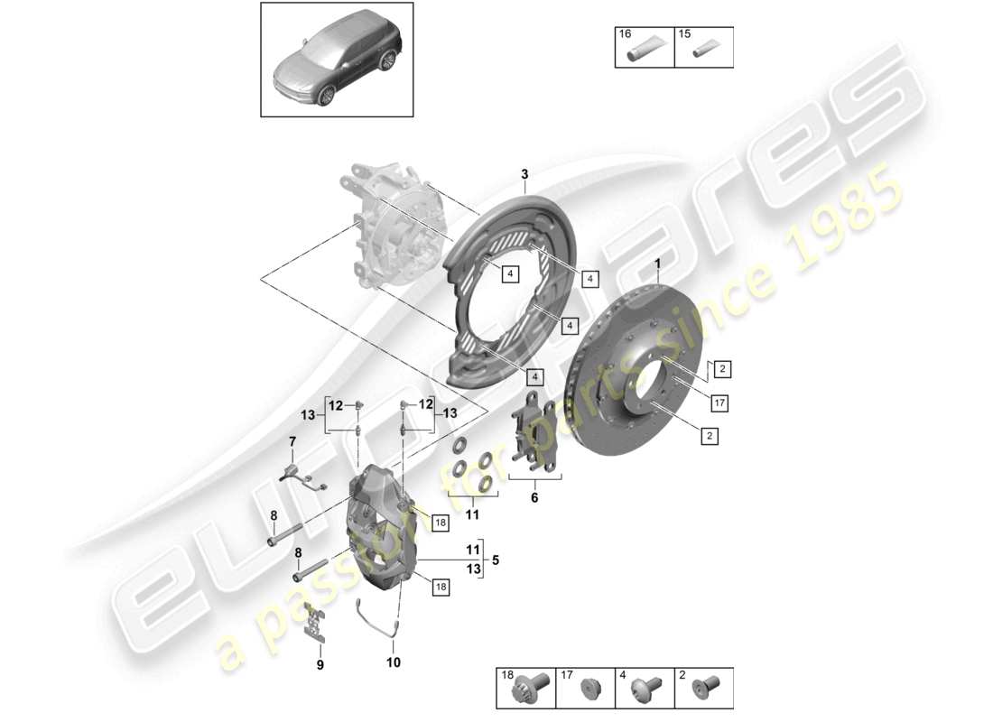 porsche 2024 (cayenne e3 9ya/9yb) scheibenbremse 20 hinterachse teilediagramm