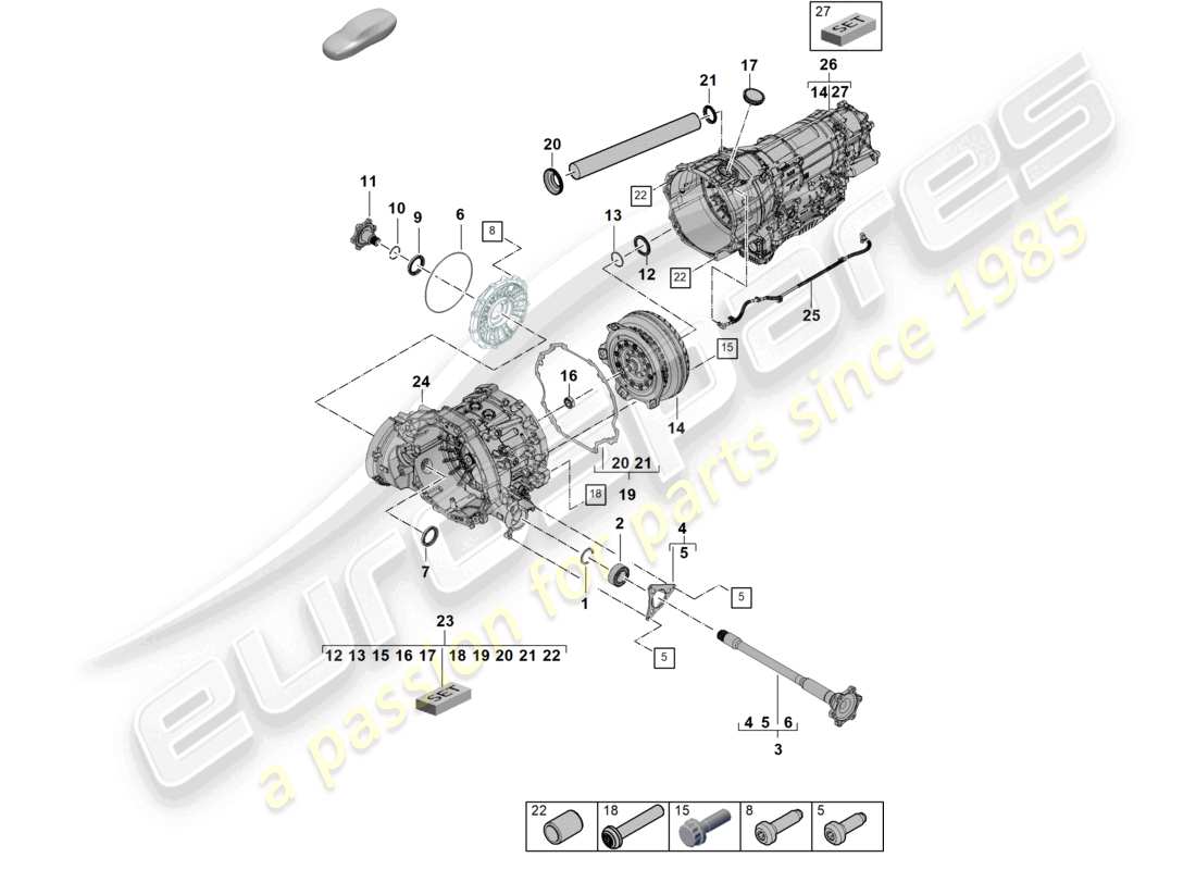 porsche 2025 (cayenne e3 pa) 8-speed automatikgetriebe für fahrzeuge mit hybridantrieb flanschwelle wandler teilediagramm