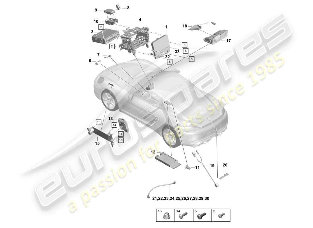 porsche 2021 (718 cayman gt4) bedienfeld navigationssystem zentralcomputer tv-mikrofon kamera teilediagramm