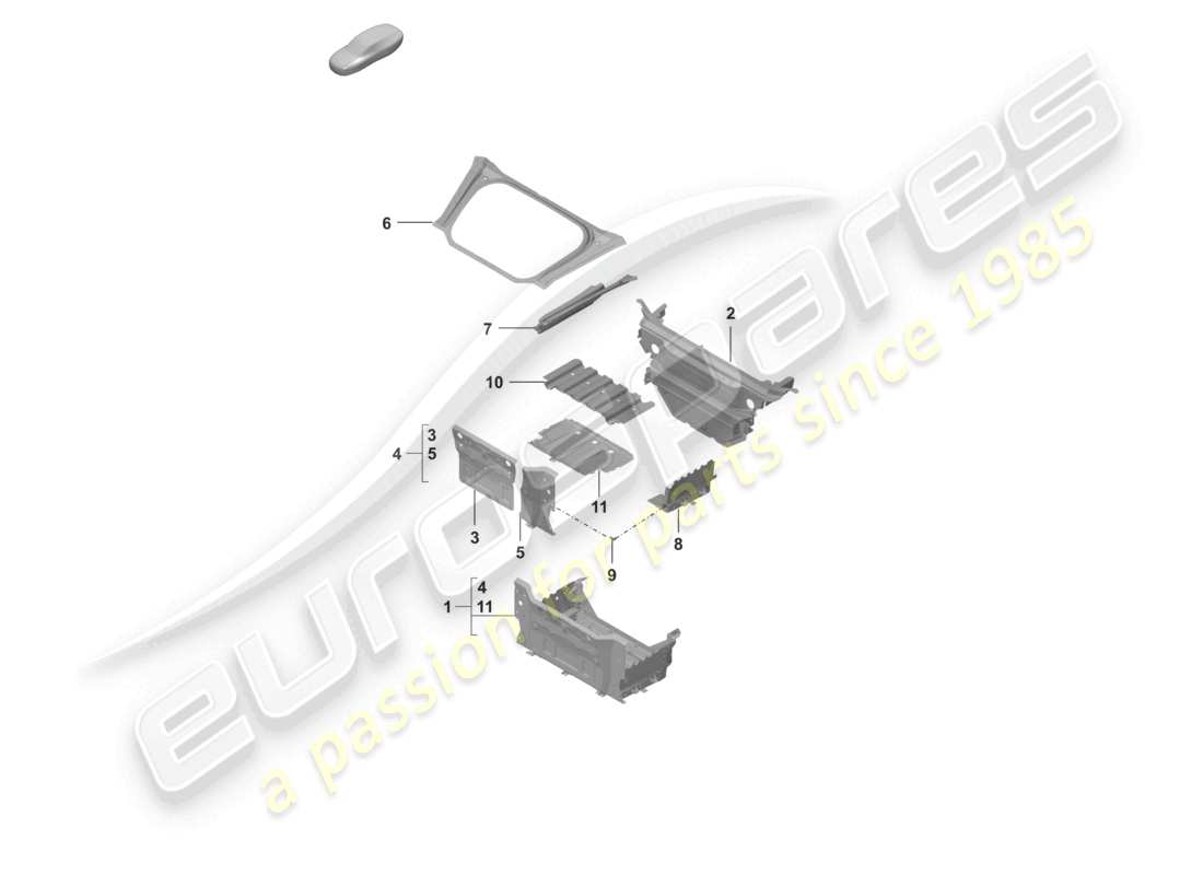 porsche 2023 (992-1 turbo / s) vorderes kofferraumbodenblech einzelteile teilediagramm