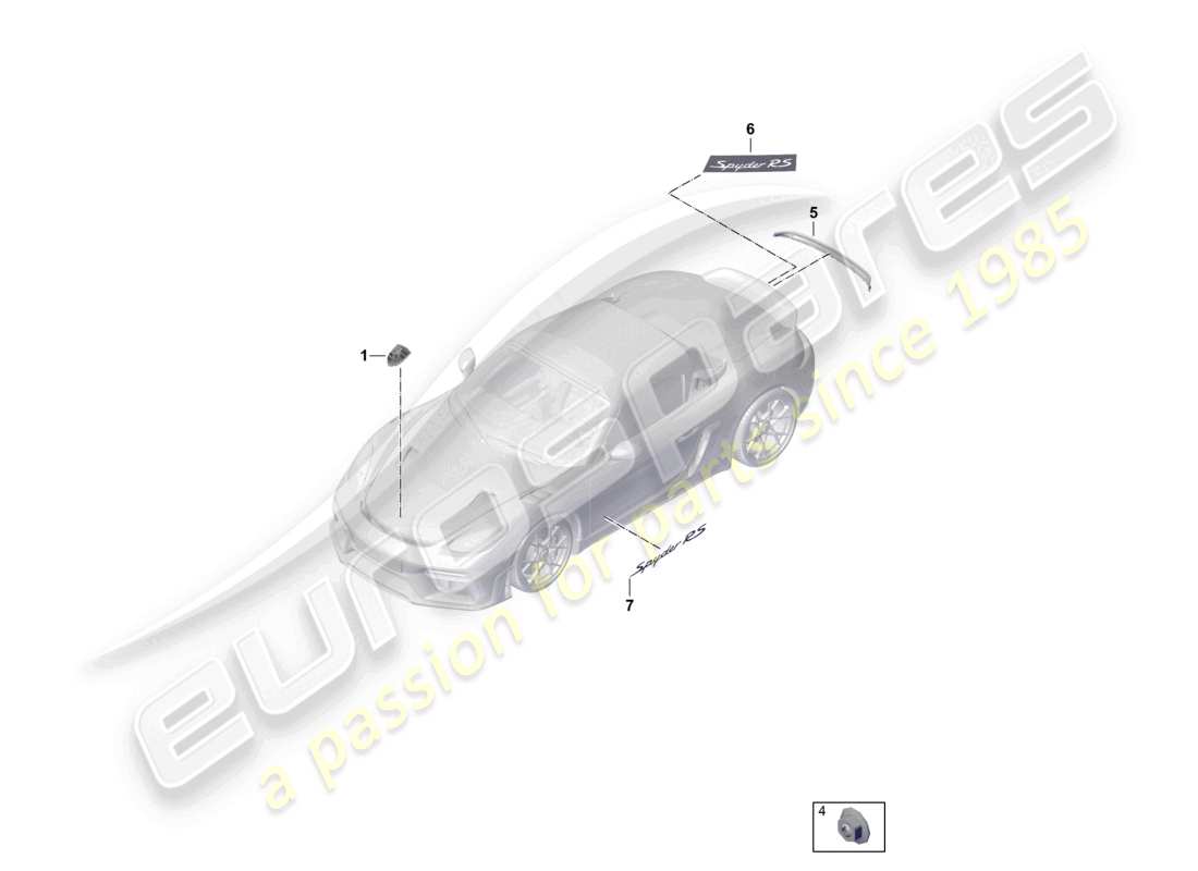porsche 2023 (718 boxster spyder) beschriftungen/schriftzüge zierleisten steinschlagschutzfolie teileübersicht