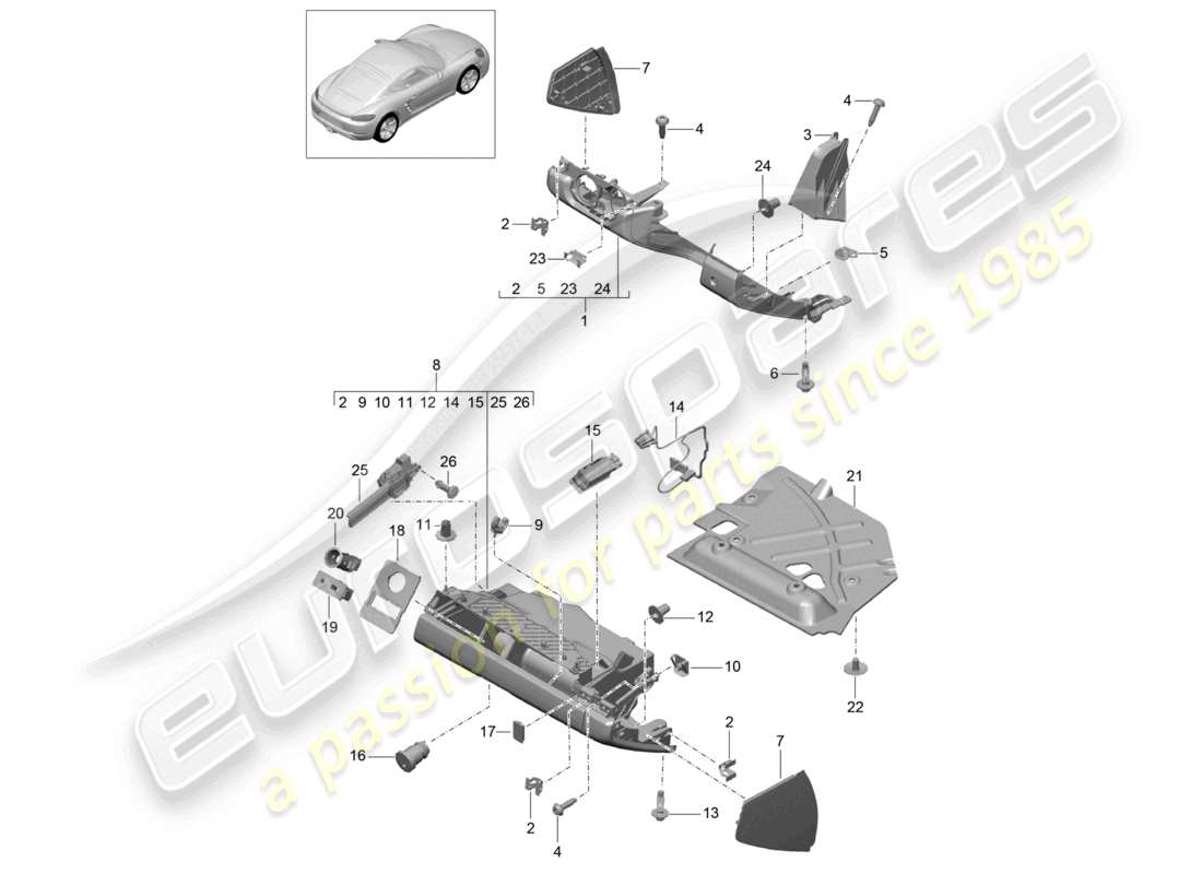porsche 2025 (718 cayman) handschuhfach und verkleidung (fahrerseite) teilediagramm
