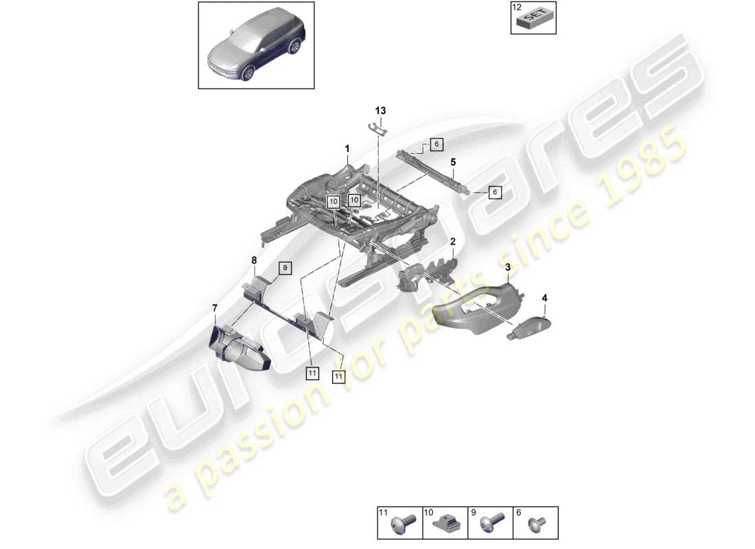 porsche 2022 (cayenne e3 9ya/9yb) sitzrahmen standardsitz teilediagramm