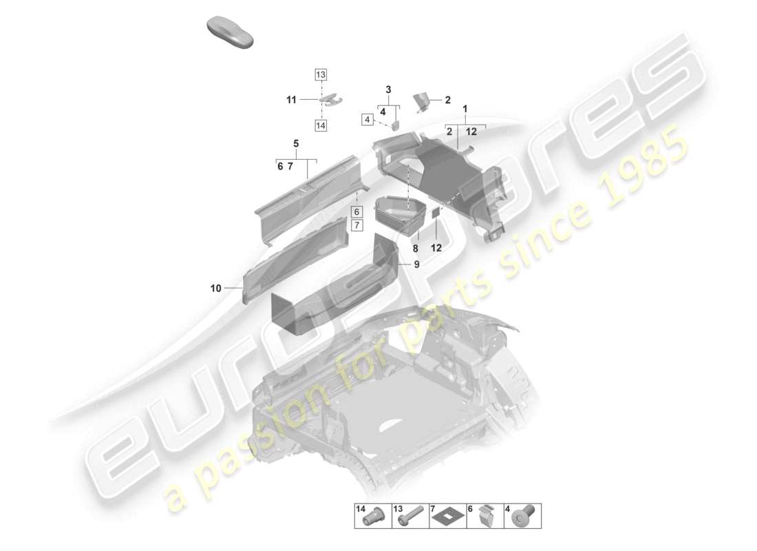 porsche 2021 (taycan 9j1-1) gepäckraumverkleidung seitlich, teilediagramm