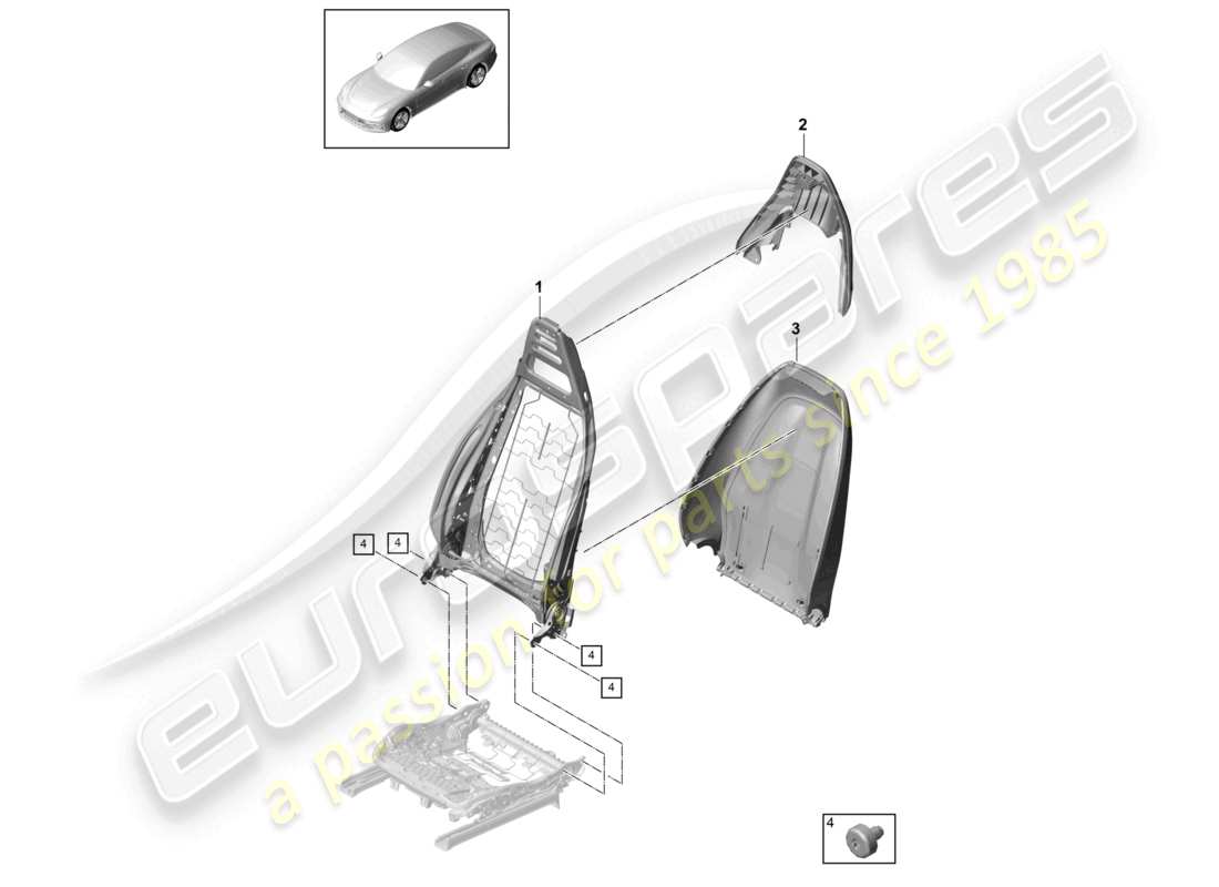 porsche 2021 (panamera 971-1) rückenlehnenrahmen rückenlehnenschale standardsitz teilediagramm