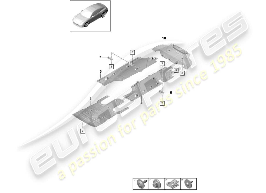 porsche 2021 (panamera 971-1) teilediagramm für die verkleidung des unterbodens