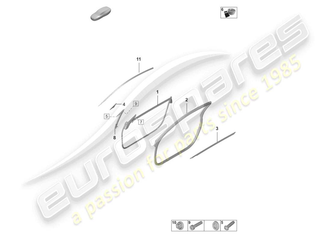 porsche 2021 (992-1 gt3/rs/st) türdichtungsleisten ersatzteildiagramm