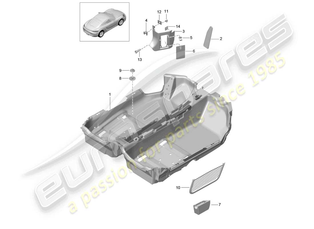 porsche 2024 (718 cayman) bodenbelag teilediagramm