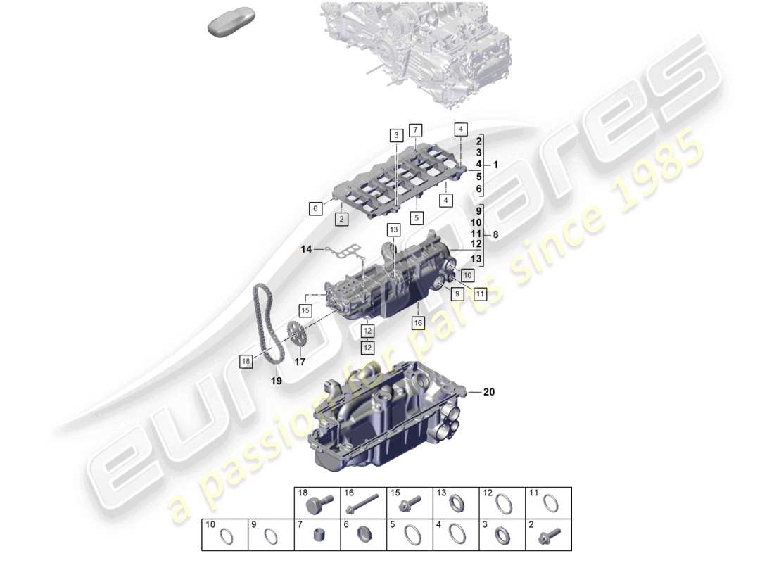porsche 2025 (718 cayman gt4) motor (öldruck/schmierung) ölpumpe teilediagramm
