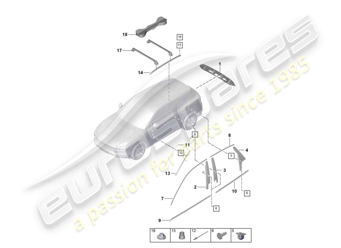 porsche 2022 (cayenne e3 9ya/9yb) zierleisten oben zierleiste außen teilediagramm