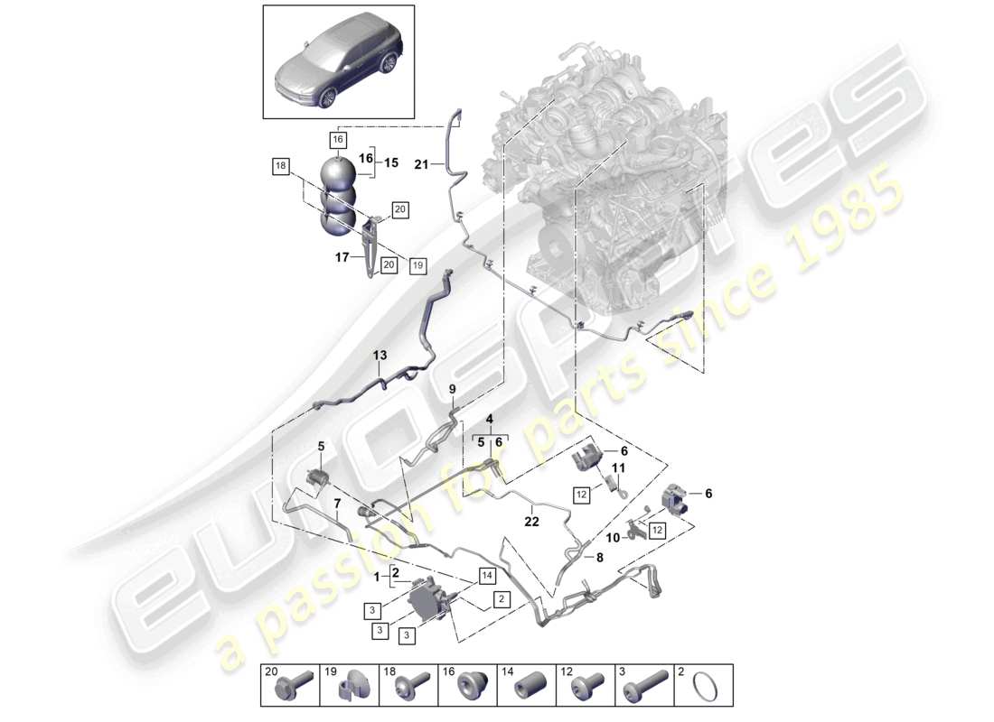 porsche 2022 (cayenne e3 9ya/9yb) vakuumsystem vakuumpumpe teilediagramm