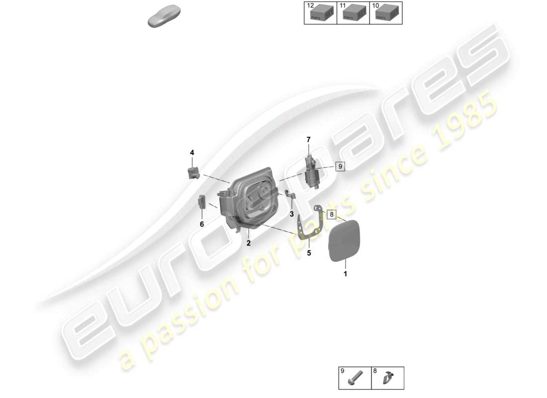 porsche 2025 (macan-e) ladeklappenmodul links u. rechts ladesteckdosenklappe teilediagramm