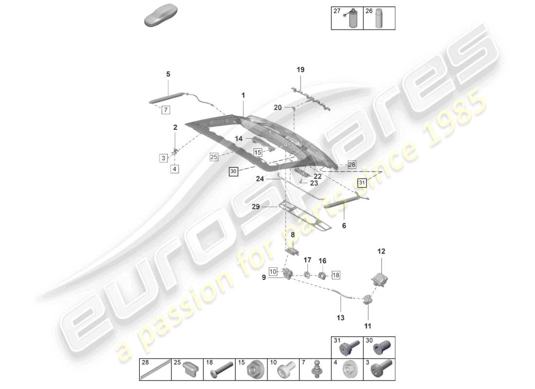porsche 2023 (panamera 971-2) abdeckung hinten heckklappe teilediagramm