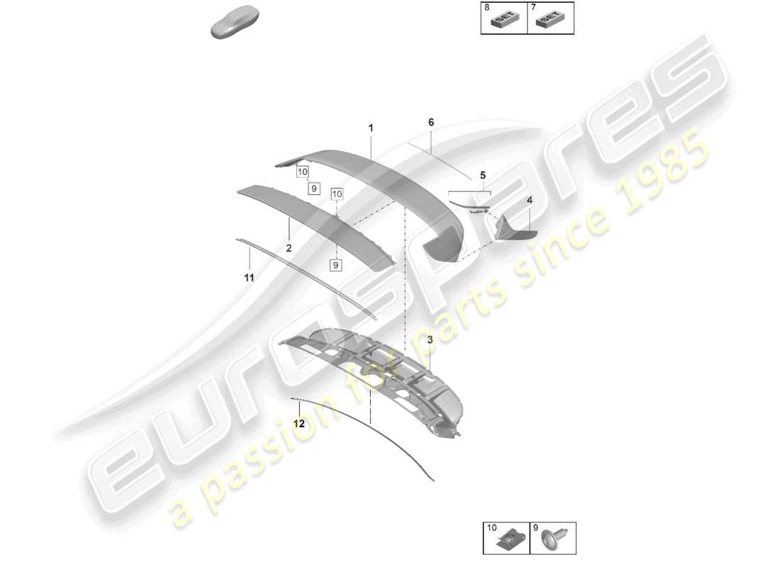 porsche 2021 (taycan 9j1-1) heckspoiler teilediagramm