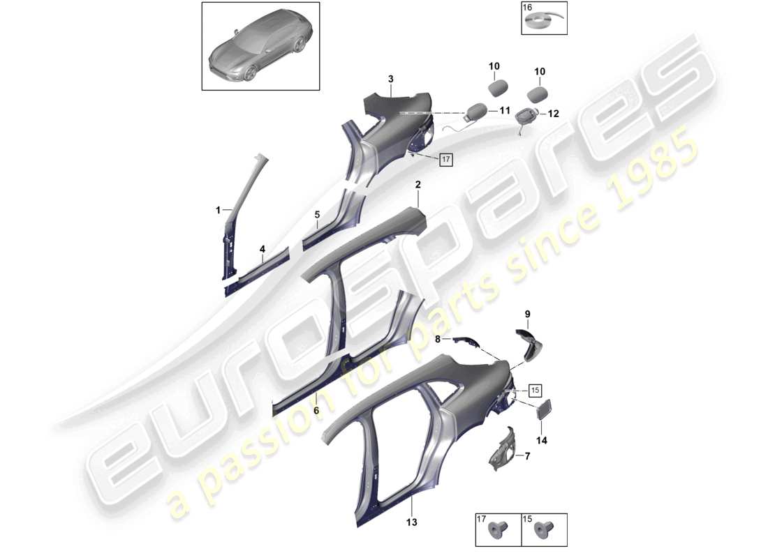 porsche 2021 (panamera 971-1) seitenteil außen teilediagramm