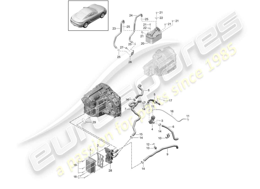 porsche 2025 (718 cayman) - pdk - getriebe wärmetauscher ölleitung wasserleitung teilediagramm