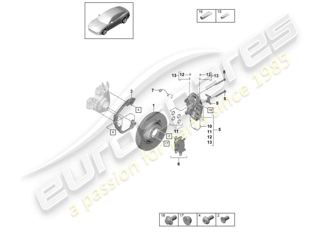 porsche 2021 (panamera 971-1) scheibenbremse hinterachse teilediagramm