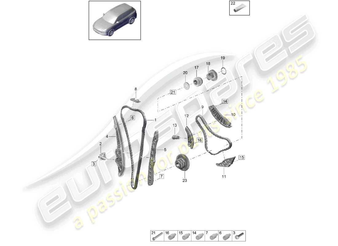 porsche 2022 (cayenne e3 9ya/9yb) steuerketten-gleitschiene kettenspanner teilediagramm