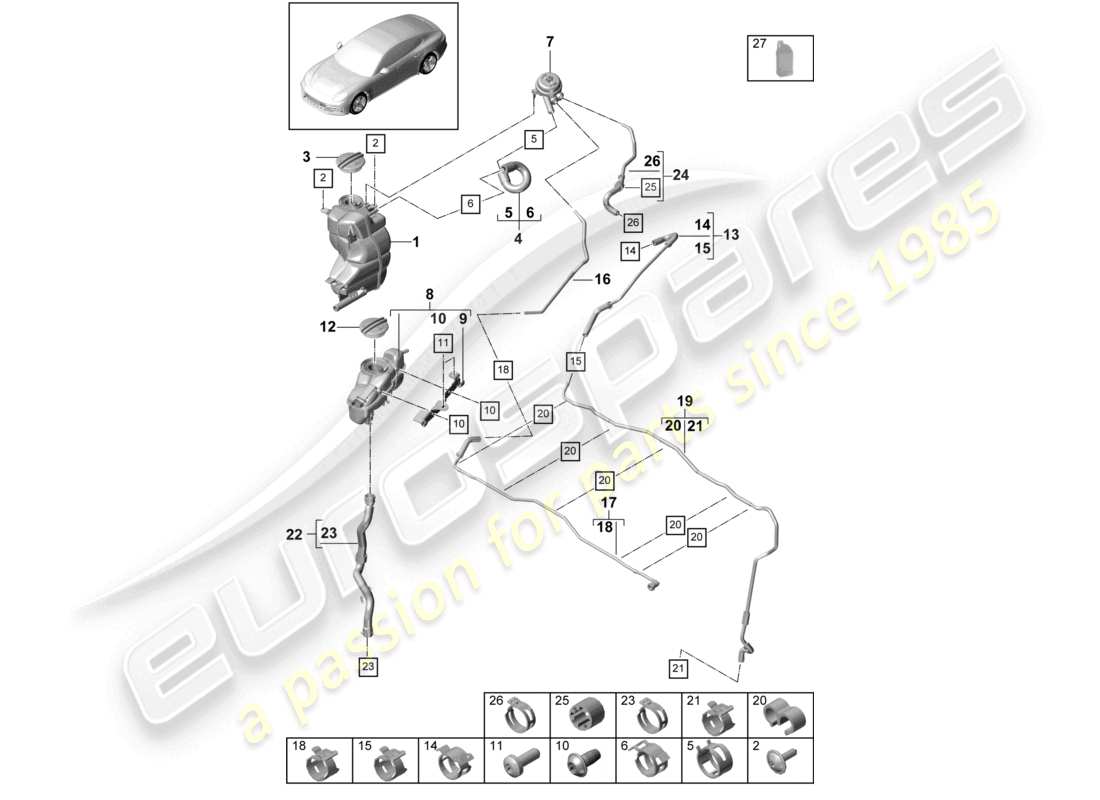 porsche 2021 (panamera 971-1) kühlmittelkühlsystem für fahrzeuge mit hybridantrieb ersatzteildiagramm