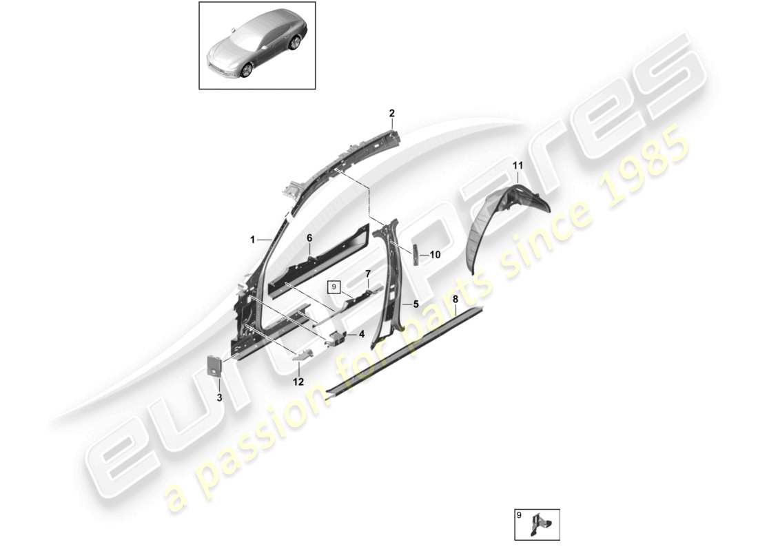 porsche 2021 (panamera 971-1) seitenteil innen teildiagramm